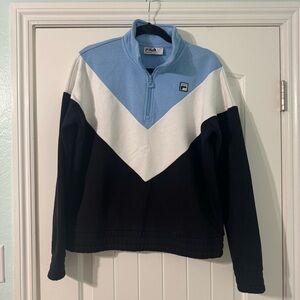 Vintage Y2K Womens FILA 1/4 Zip TurtleNeck Pullover Size L Retro Chevron Pattern